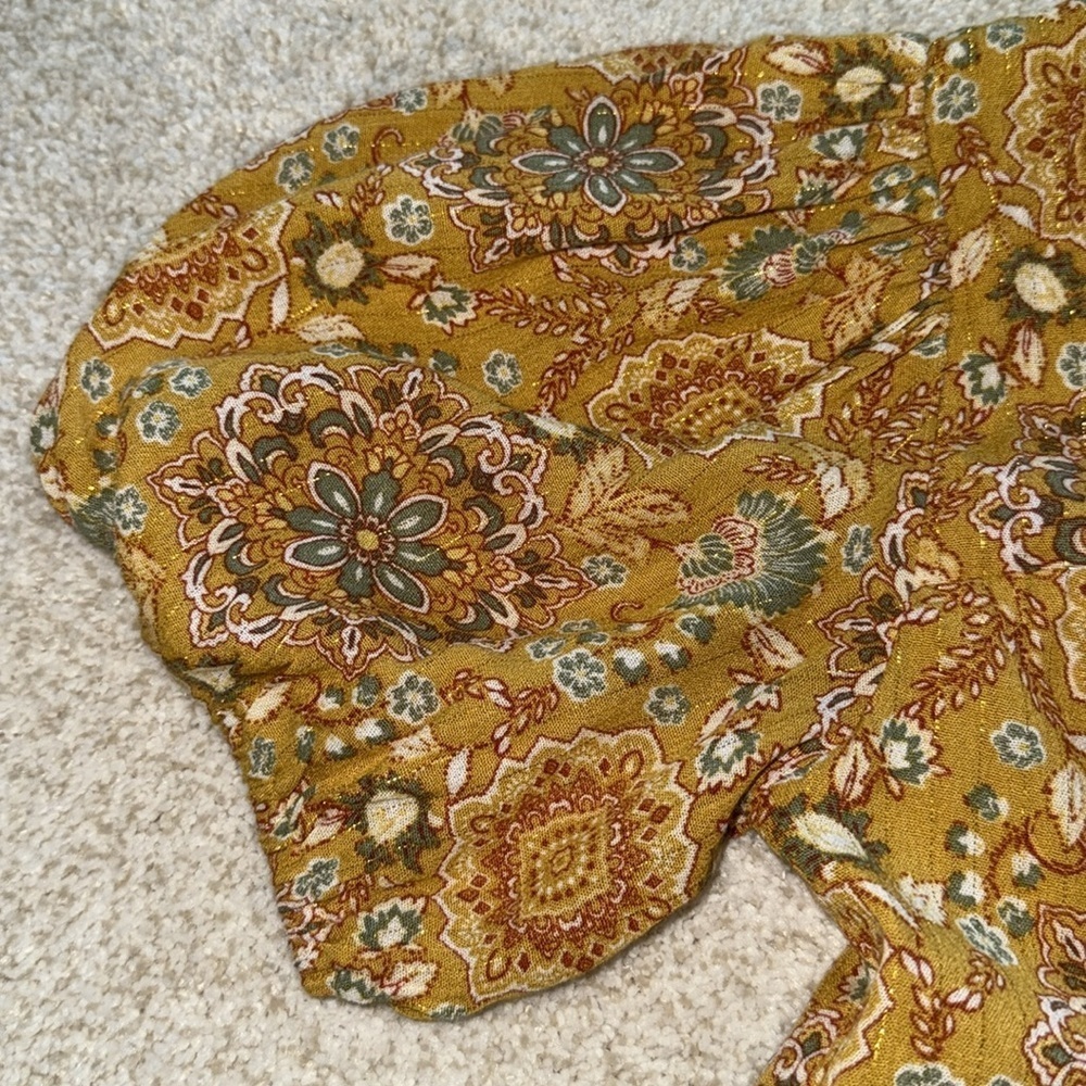 En Creme Mustard and gold Patterned top and pants - Picture 6 of 6